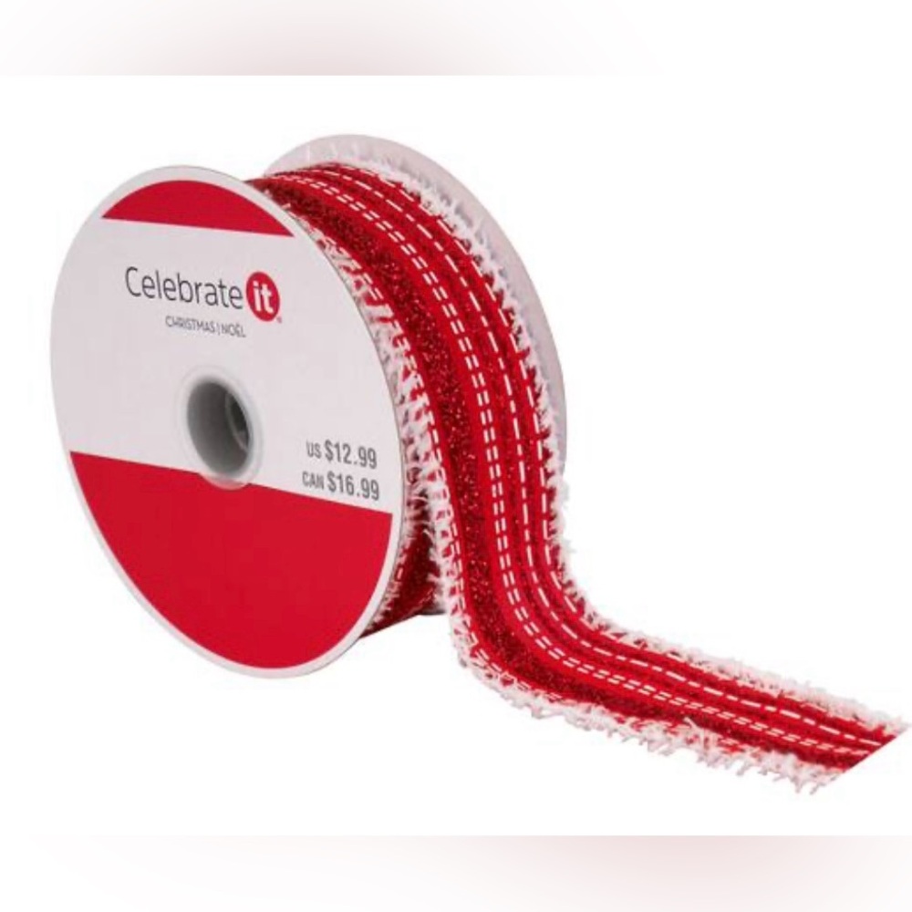 Celebrate It Red & White Stripe Wired Taffeta Ribbon 1½ in x 30 ft